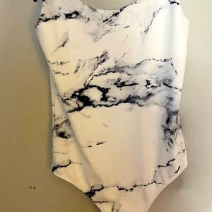 Express One Piece White With Marbled Black And Gray bodysuit xs